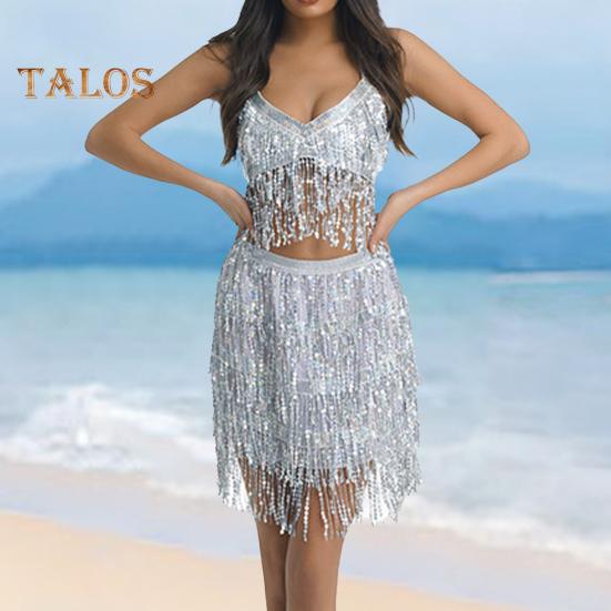 Frauen Sexy Funkelnden Pailletten Fransen Halter Top Ärmellose Bauchtanz Nachtclub Leistung Bh Glänzende Bronzing Weste