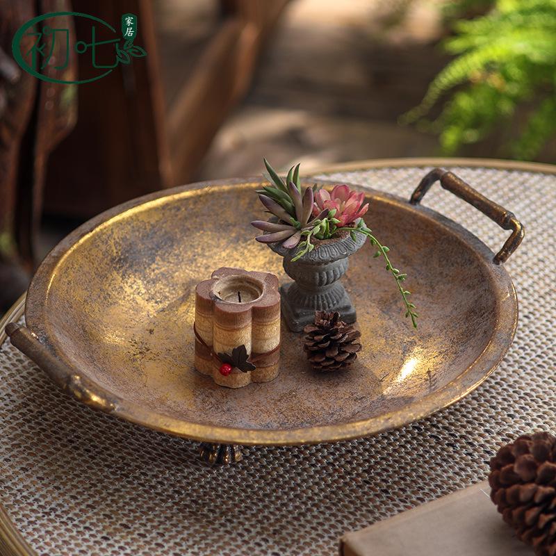 Antique Gold American-Style Bird Feeder & Garden Tray for Studio Photography and Fruit Display