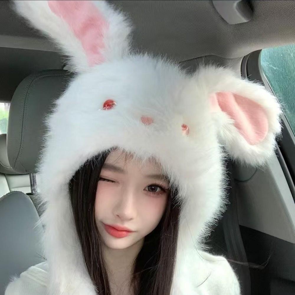 Ears Can Move Rabbit Ear Plush Cap Warm Beanies Hat Thickened Winter Hat Women