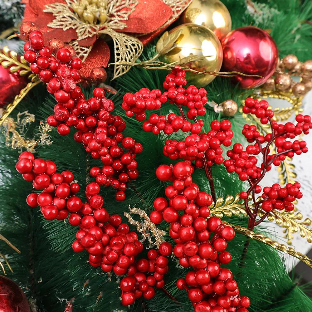50-1PCS Artificial Red Berries Branches Christmas Simulation Flower Fruit Cherry DIY Wreath Xmas Tree New Year Party Decorations