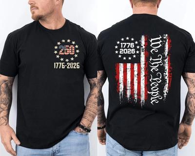 Maglietta Patriottica USA 250° Anniversario Bandiera Americana 250 Anni Fronte e Retro