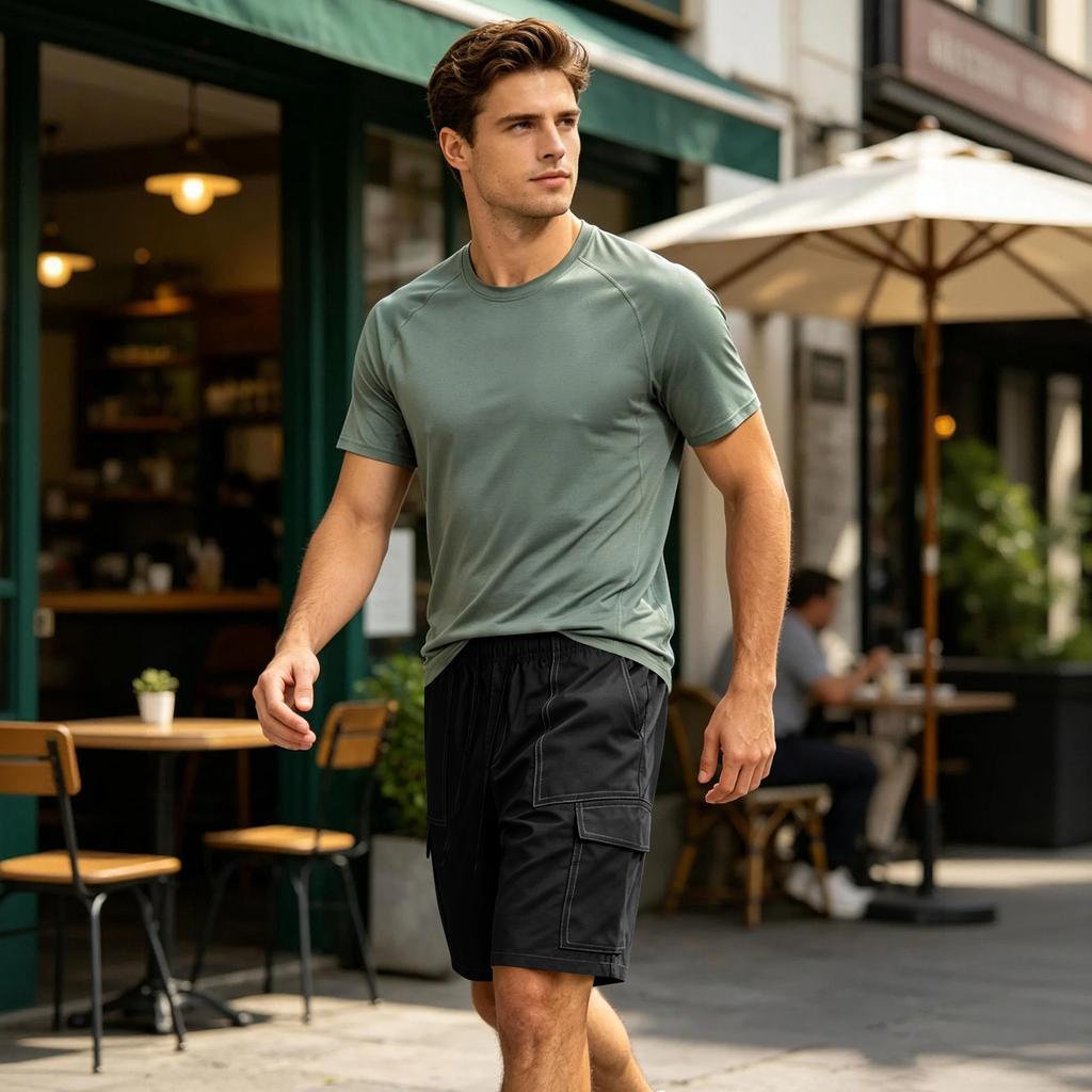 Men Casual Loose Fit Multi Pocket Cargo Shorts Elastic Waistband Drawstring Adjustable Outdoor Workwear Bottoms
