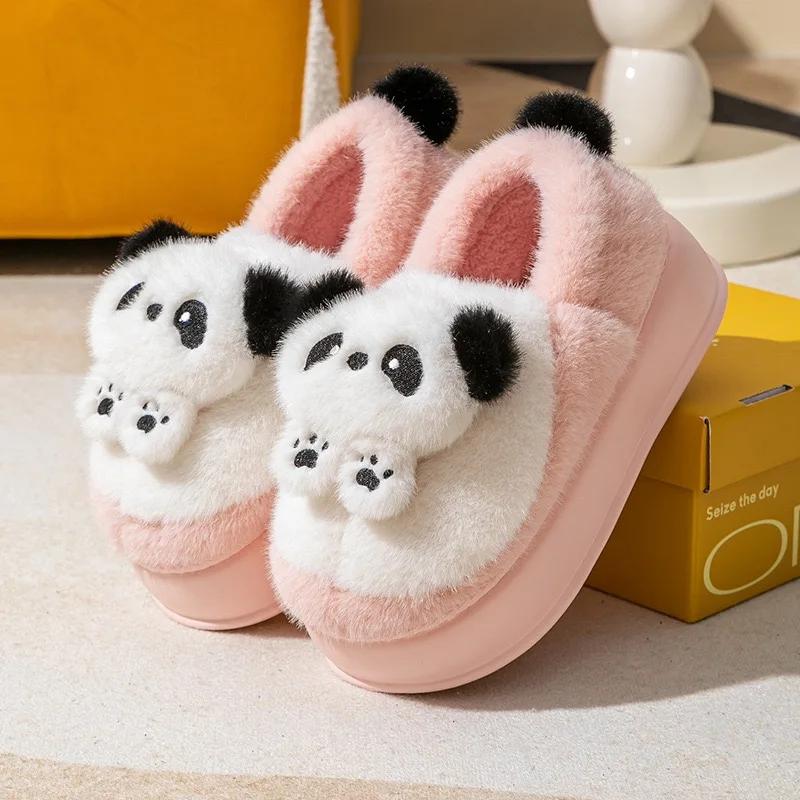 Mode Winter Damen Hausschuhe Niedliche Cartoon Hausschuhe Zuhause Warme Baumwollhausschuhe für Damen 6cm Hohe Plateau Flauschige Hausschuhe Zapatos Mujer