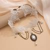 Pendentif Pierre Précieuse Imitation Perle Vintage Chaîne de Cou en Dentelle Choker Chaîne Métallique Personnalisée Collier à Franges