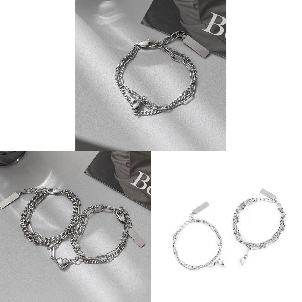 Titanium Steel Double Layer Couple Bracelet With Magnetic Hearts For Gift And Fashion