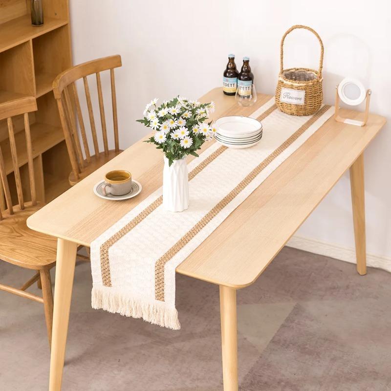 High Aesthetic Tassel Table Towel Bohemian Coarse Cotton Thread Crochet Party Decoration Long Table Flag