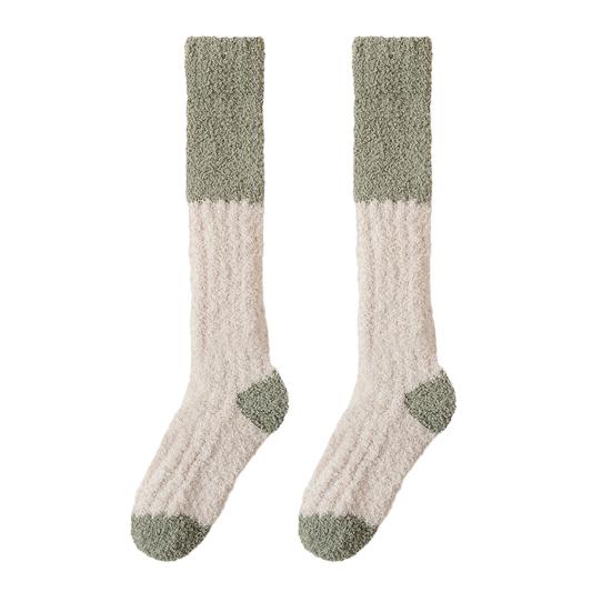 Fuzzy Knee High Socks Women Fluffy Warm Knee Socks Color Socks Leg Warmers Block Thick Winter