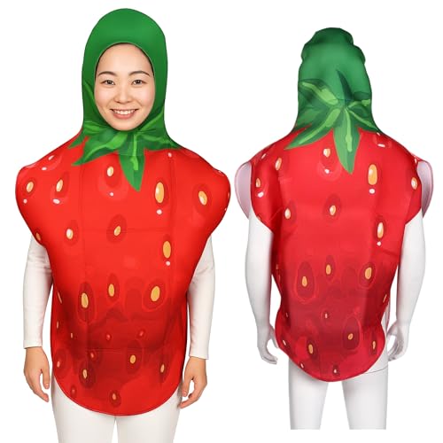 

[kitamurasyokai] Strawberry Cosplay Costume, Fruit Costume, Halloween Costume, Fun Item, Cute Item for Parties and Events, Unisex, One Size Fits All A