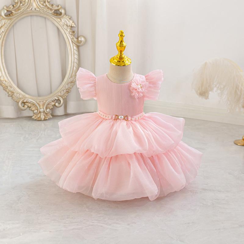 Frühlings-/Sommer-Festkleid für Kinder mit Perlen & 3D-Blumen - Kleinkind & Kleinkind
