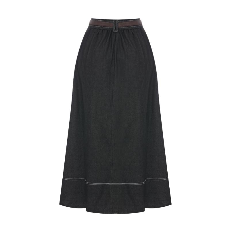 T View Cut-Out Belted Button Denim Skirt_V6A-Csk015