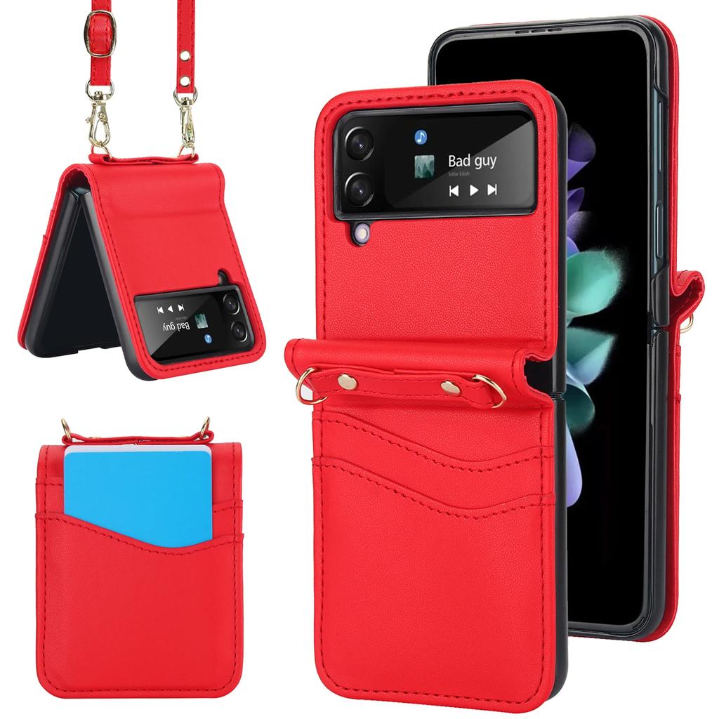Crossbody Cards Solt Wallet Leather Case For Samsung Galaxy Z Flip 6 5 4 3 5G Flip5 Flip4 Slim Bag Long Lanyard Holder Cover