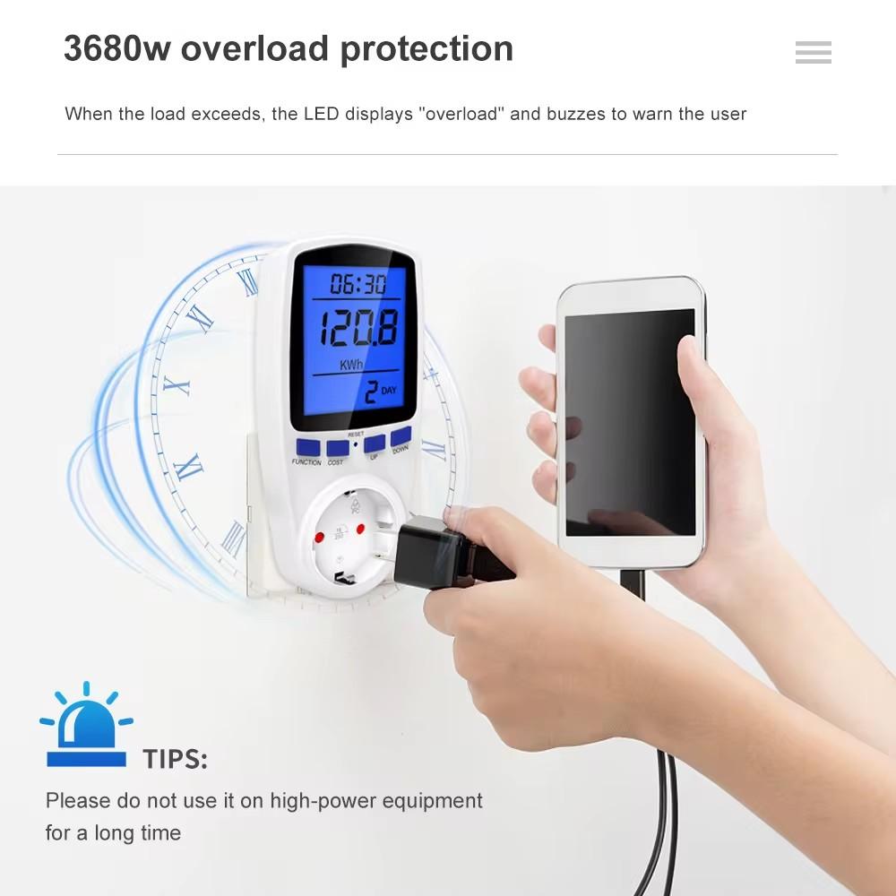 

Digital LCD Wattmeter 220V 110V AC Power Meter Blue Backlight Electricy Consumption Energy Meter Power Kilowatt Wattage Meter AU Plug
