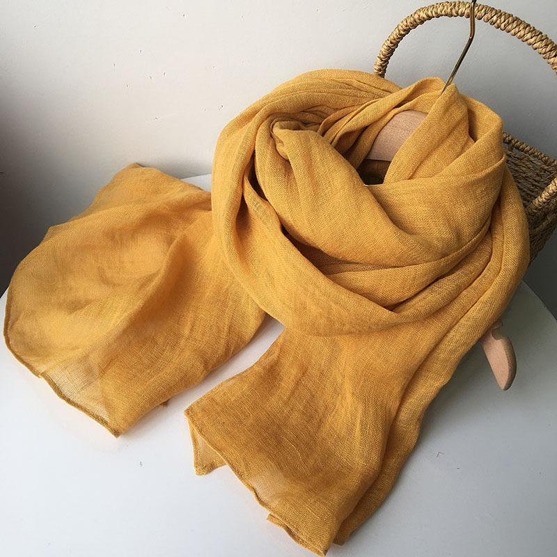 66x240CM Lengthened 100% Linen Scarf Solid Color Ladies Shawl Thin Spring And Autumn Cotton Linen Scarves