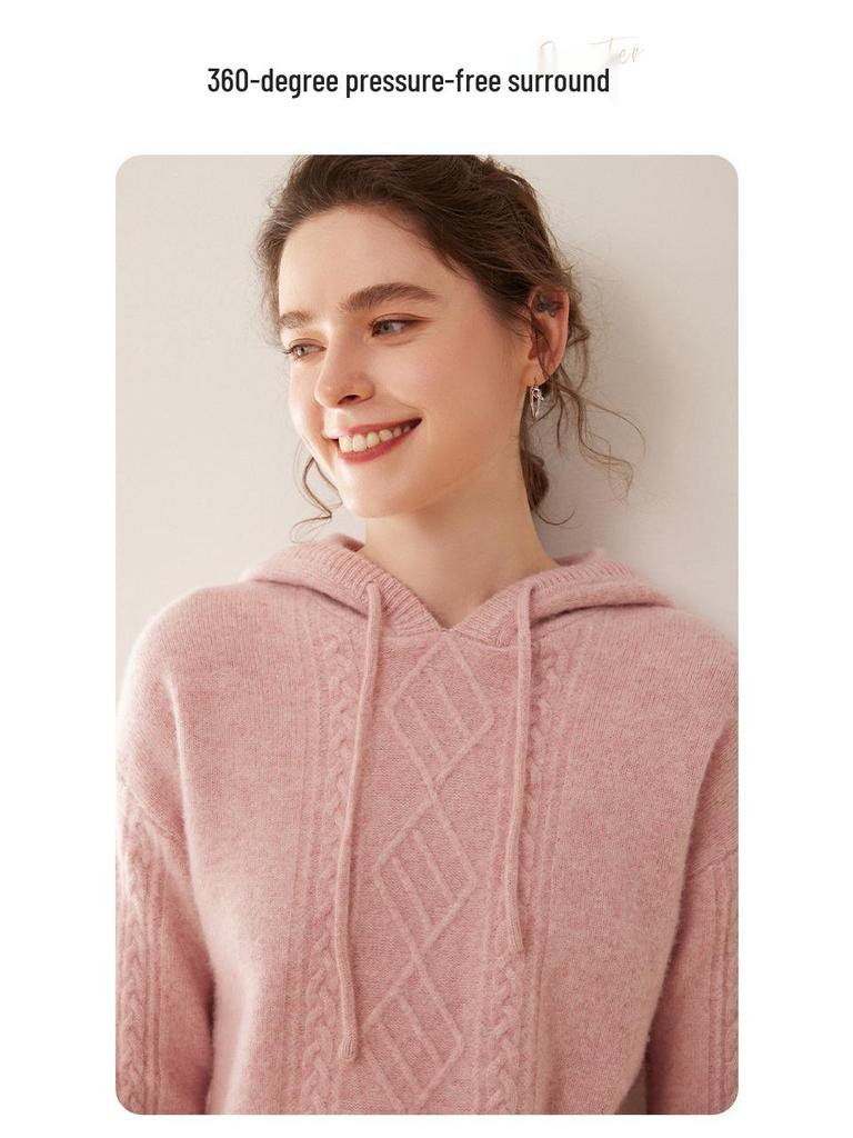 Women's 2024 High-End Hooded Cashmere Argyle Sweater