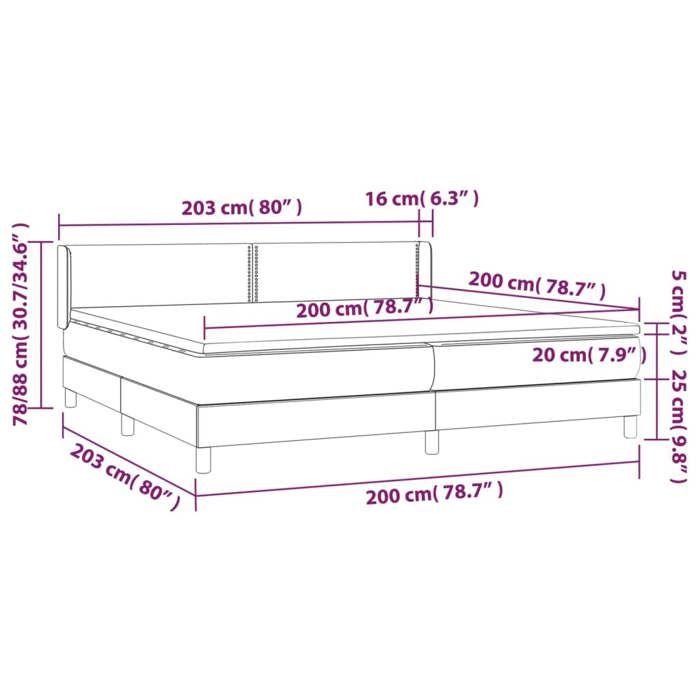 3129659 vidaXL Lit à sommier tapissier avec matelas Noir 200x200 cm Tissu