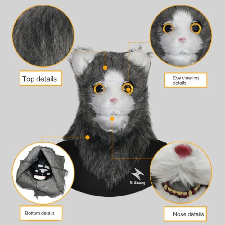 Maschera da Gatto Realistica con Bocca Mobile Maschera Animale con Testa Mobile Costume Cosplay