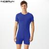 INCERUN Summer Men Short Sleeve Front Zipper Jumpsuits Sleepwear Pajamas Homewear