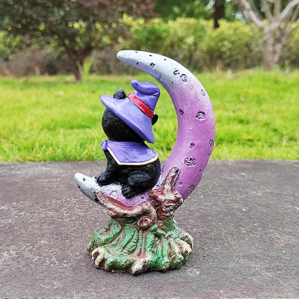 Charmig Katt Månskära Harts Skulptur Heminredning Perfekt För Halloween Utställning