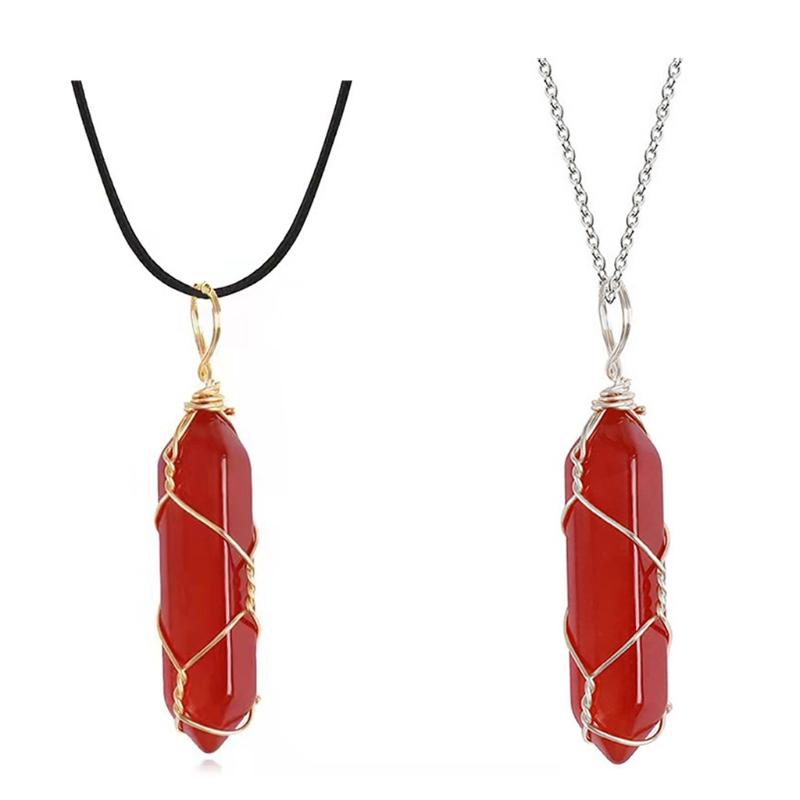 Natural Gemstones Pendant Wire Wrapping Carnelian Necklace Jewelry Decorations Crystal Agate Gift for Women Man