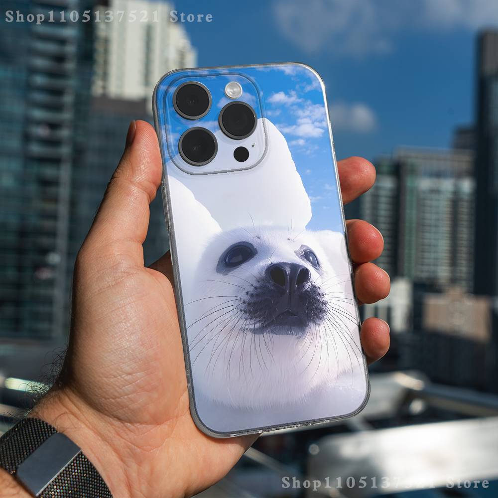Cute Animal Seal Phone Case For iPhone 17,16,15,14,13,12,11 Pro,Max,Plus,XR,Mini,E Clear Full-coverage Soft Cover