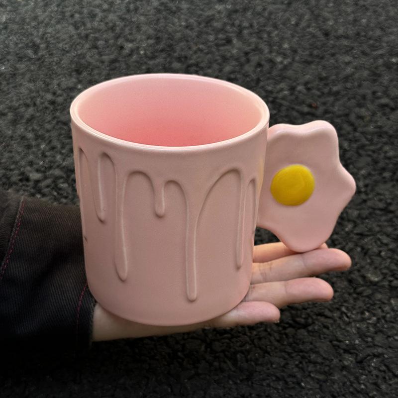 

Cute poached egg ceramic mug with lid for girl girlfriends birthday gift practical cup souvenir gift box 401-500ml