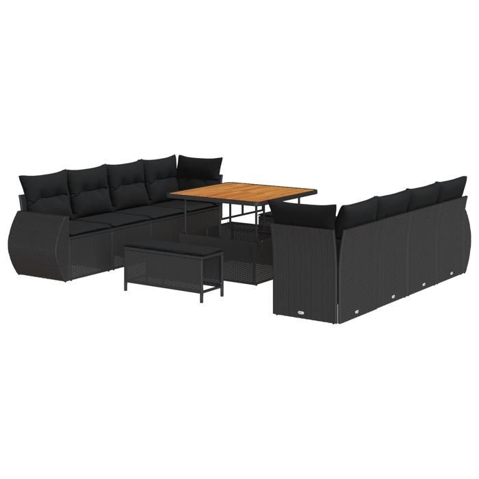 Ensemble de 11 Pièces de Canapé de Jardin avec Coussins en Rotin Noir 3363804