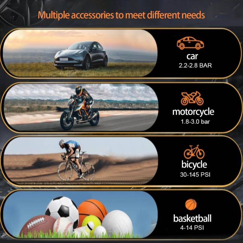 Electric Portable Air Pumps Wireless Tyre Inflator 150PSI Bicycles Car Motorcycle Cordless Air Compressor