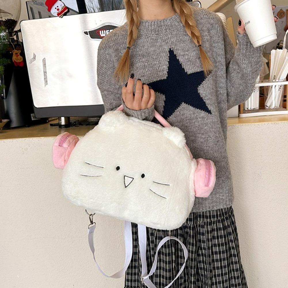 

Школьный рюкзак в форме головы кошки из аниме, мягкий, большой емкости, милый плюшевый рюкзак с рисунком для детей белый/розовый