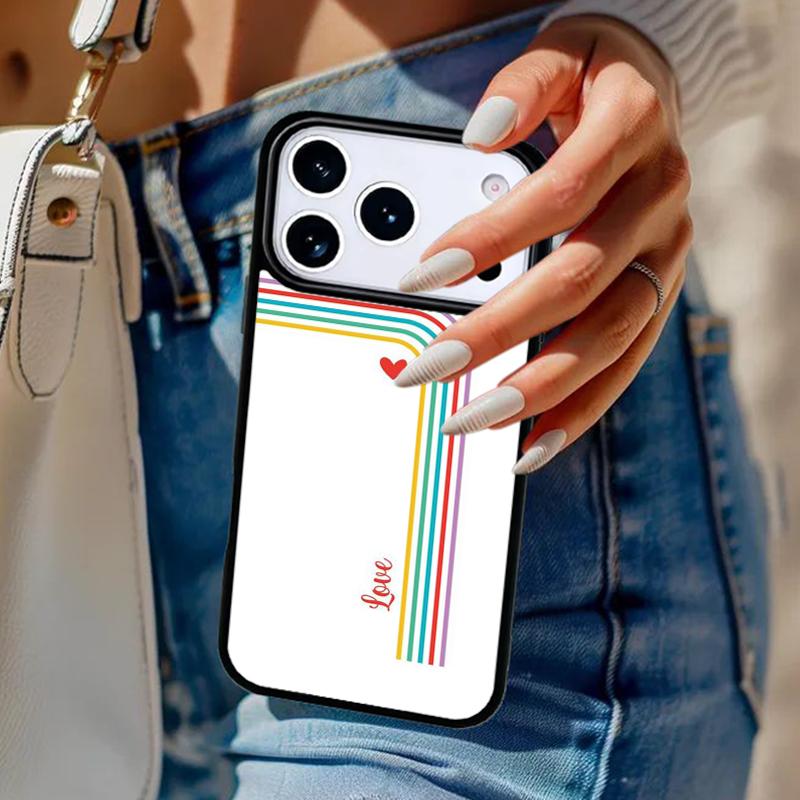 Korean Style Ins Color Line Love Phone Case For iPhone 17 Air 14 15 13 12 Max Cover For Apple 14 15 16 16e 11 Pro Max Plus
