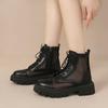 2025 Summer New Round Head Mesh Breathable Lace Up Back Zipper Versatile Cool Boots Thick Sole Comfortable Single Shoe Women