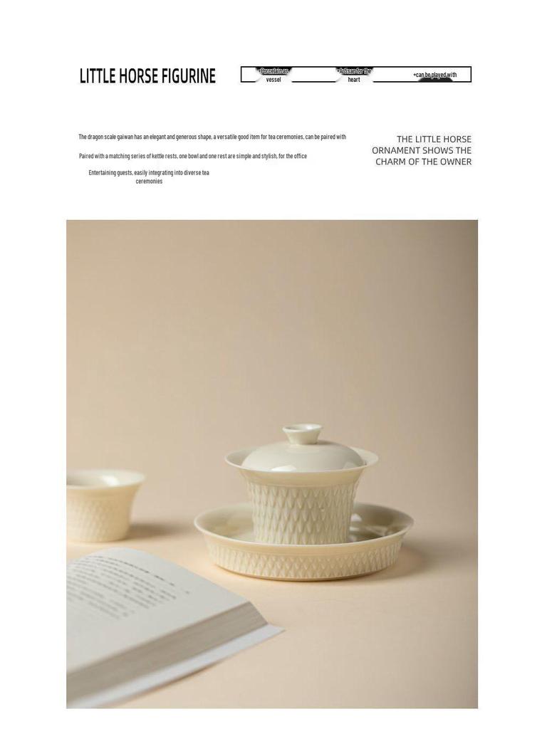 Dingware Ceramic Dragon Scale Gongfu Tea Set with Gaiwan, Anti-Scald Tea Bowl, and Custom Cup