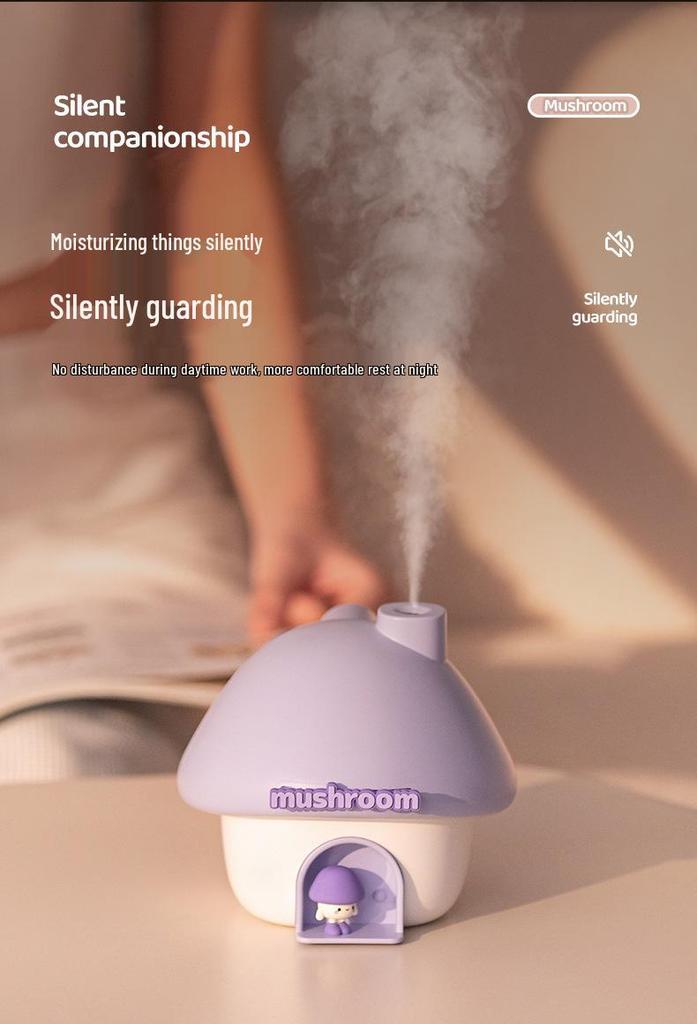 Mushroom House USB Humidifier with Sunset Lamp - Large Capacity Mist for Bedrooms and Offices