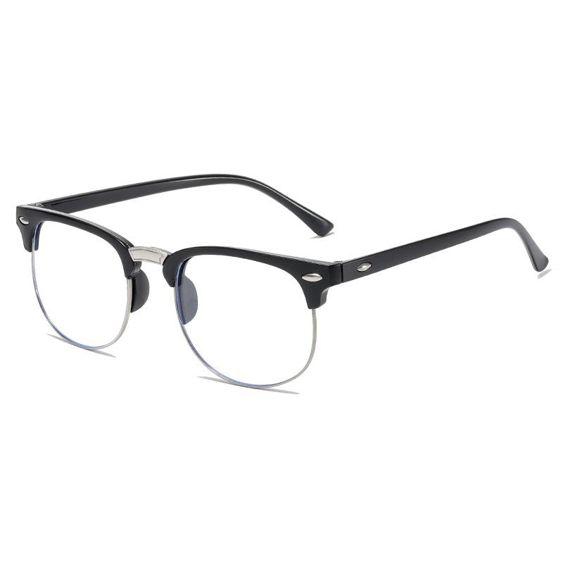New 6 white flat plain black frame glasses frame men's flat glasses women's half frame big face frame fashion glasses