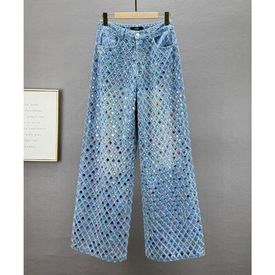 Heavy Industry Diamond Jeans Women's Plus Pants Spring New High Waist Loose European Jacquard Wide Leg Pants Trendy Brand