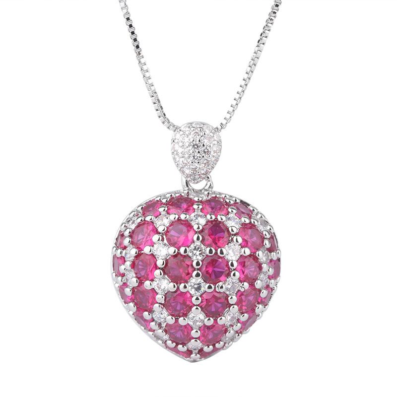 Jewelry Korean Version Temperament Women'S Pendant, Colored Treasure Inlaid With Diamonds, Simulated Colored Treasure, Heart-Shaped Pendant