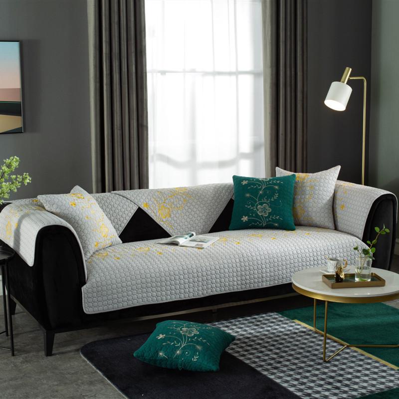 New Sijitong Fabric Cotton Quilted Embroidered Sofa Cushion Chinese Simple Double-sided Leather Sofa Cushion Towel