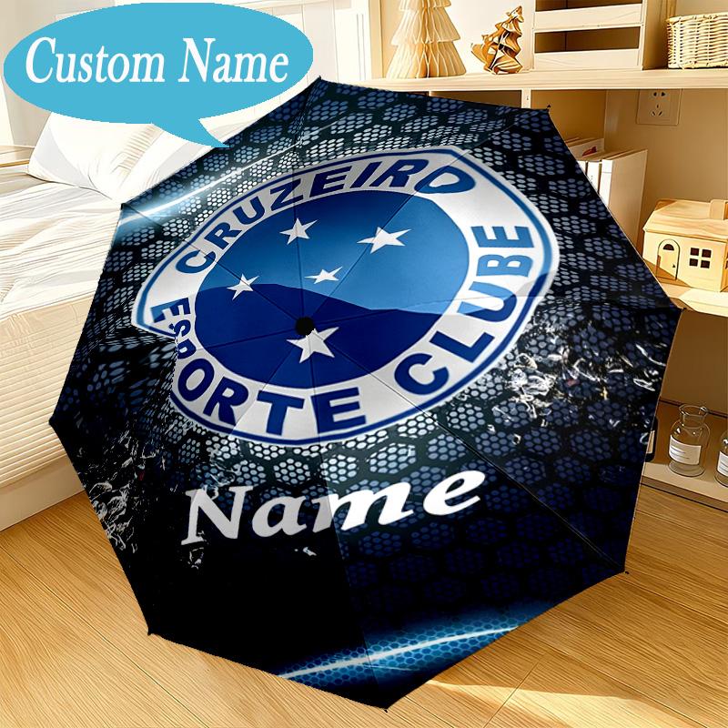 Custom Name Umbrella Blue Stars Cruzeiro Football Umbrella 8-Frame for Travel, Camping, Casual Lightweight Portable, Essential for Family Gifts