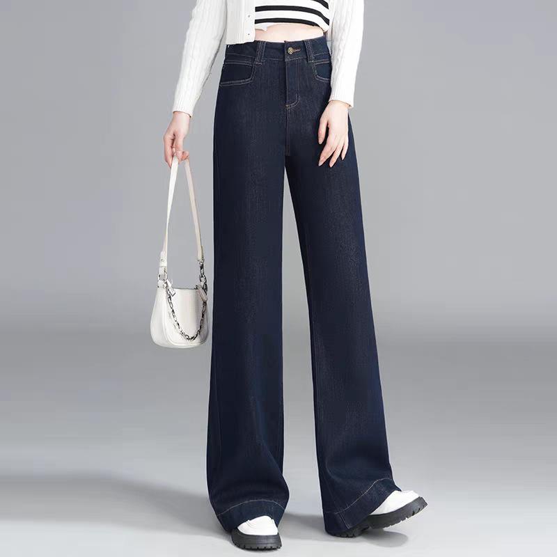 

Women s Retro Blue High-Waisted Loose Wide-Leg Jeans: 2025 Autumn/Winter Slimming Straight-Leg Pants 2XL / 30 [125-135 lbs]