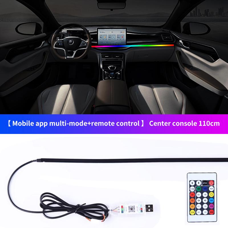 Car LED Ambient Light USB 64 Colors Acrylic Strips 110cm Full Colors RGB Car Interior Hidden App Remote Control Atmosphere Lamp