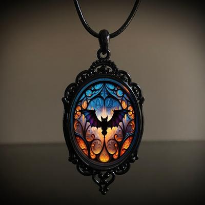 Vintage Gothic Halloween Pendant Bat Witch Pendant Necklace Party Jewelry Gift