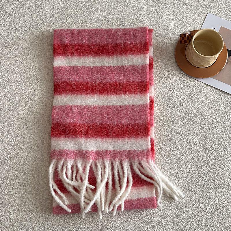 

Luxury Winter Wool Blend Scarf Women Striped Pashmina Shawl Handkerchief Warm Lady Chuncky Shawl Wrap Soft Pareo Bufanda 26X200cm