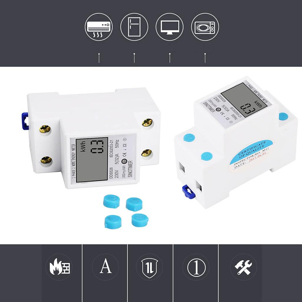 Single Phase 2P Electronic Energy Meter 220VAC DIN Rail Mounted Household Electricity Usage Meter for Accurate Power Measurement