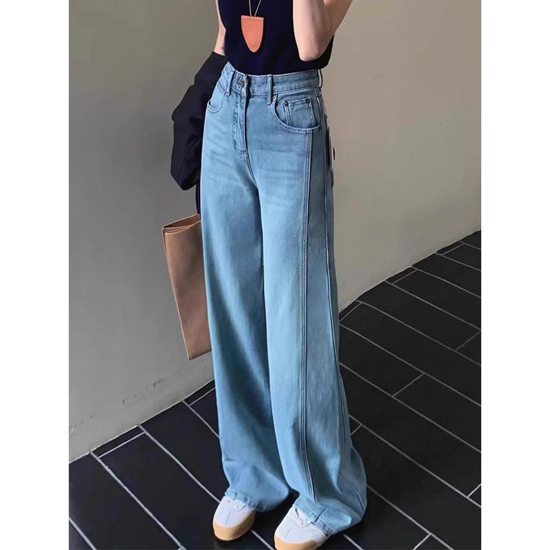 

Women s Retro Blue High Waist Wide Leg Jeans - Slimming Plus Size, 2025 Style 2XL (140-160 Jin) светло-синий