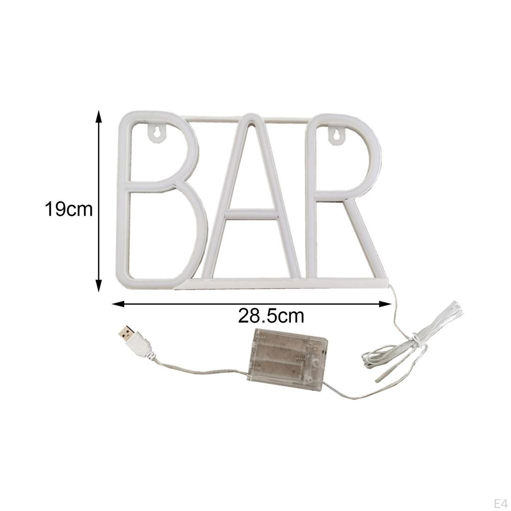 Bar Neon Sign for Business, Light Up Letter LED USB Powered Wall Art Decor Pub, Party,
