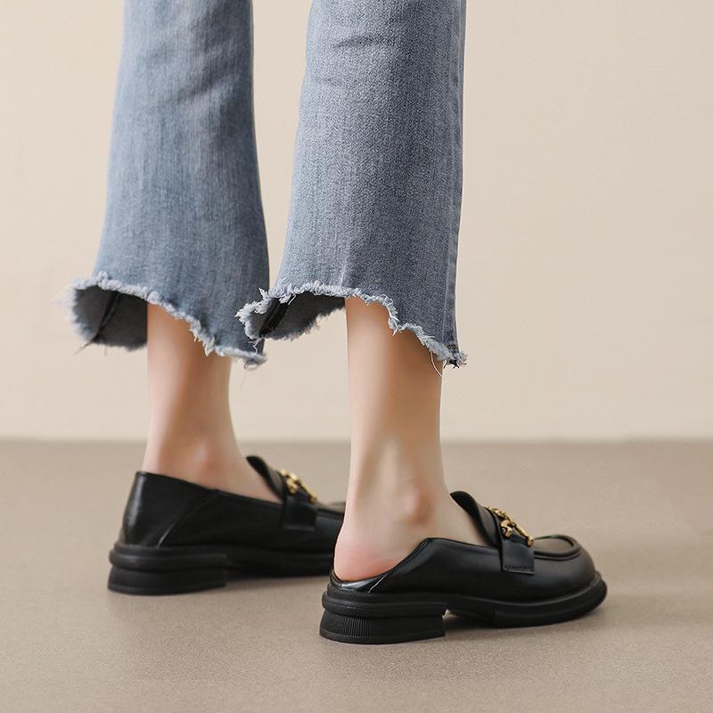 Mocasini Weiwei pentru femei în stil britanic: Pantofi din piele cu talpă groasă, cu toc gros, cu talpă moale