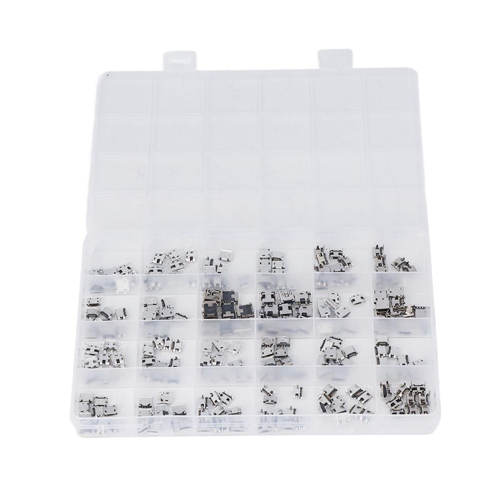 240Pcs Micro USB Socket 24 Types Jack Connector Stainless Steel for Phone Computer