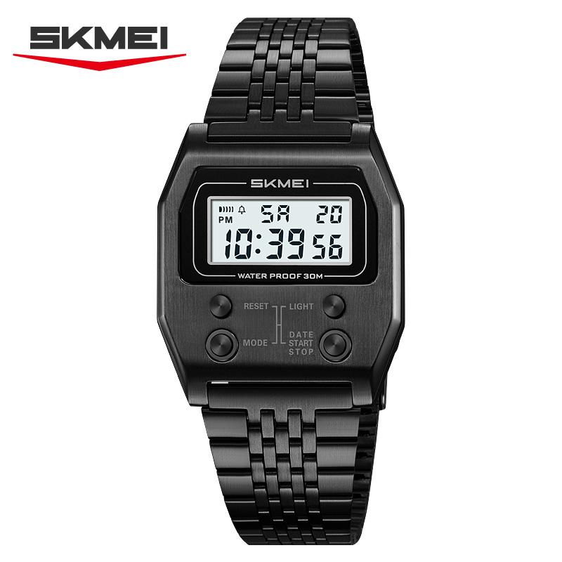 SKMEI 2460 Waterproof Digital Watch for Men Stainless Steel Sport Luxury Retro LED Electronic Mens Wristwatches Reloj Hombre