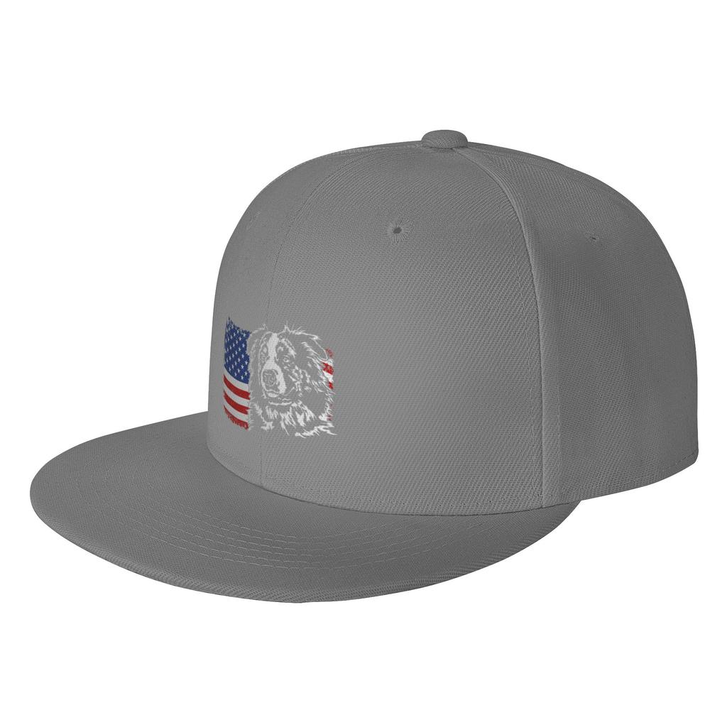 Fashion Australian Shepherd Flag Patriotic Dog Canine Portrait Flat Brim Sun Hat  Running Luxury Women Hat