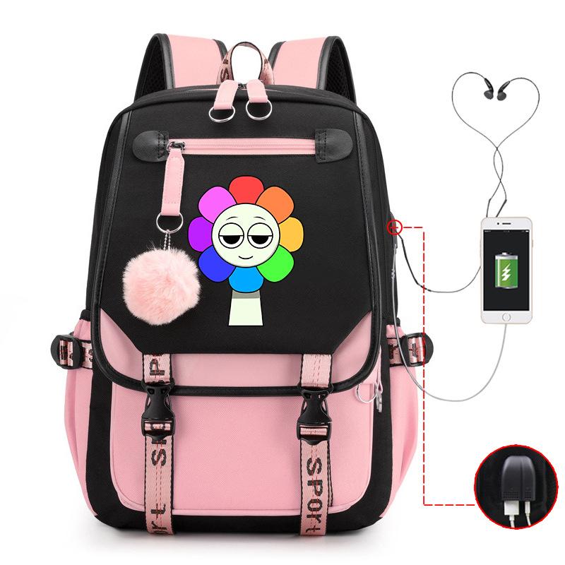 New 2025 Cartoon Game Printing Primary School Bag Large Capacity Contrasting Color Neutral USB Backpack