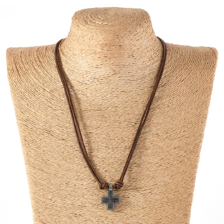 Lightweight Adjustable Braided Leather Necklace Crucifix Pendant Vintage Accessory For Everyday Fashion Jewlery